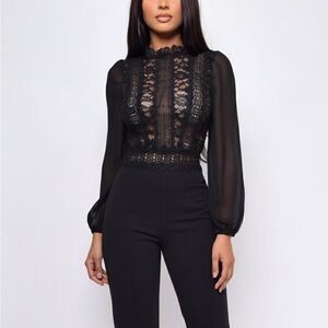 Chic Black Sheer Lace Jumpsuit